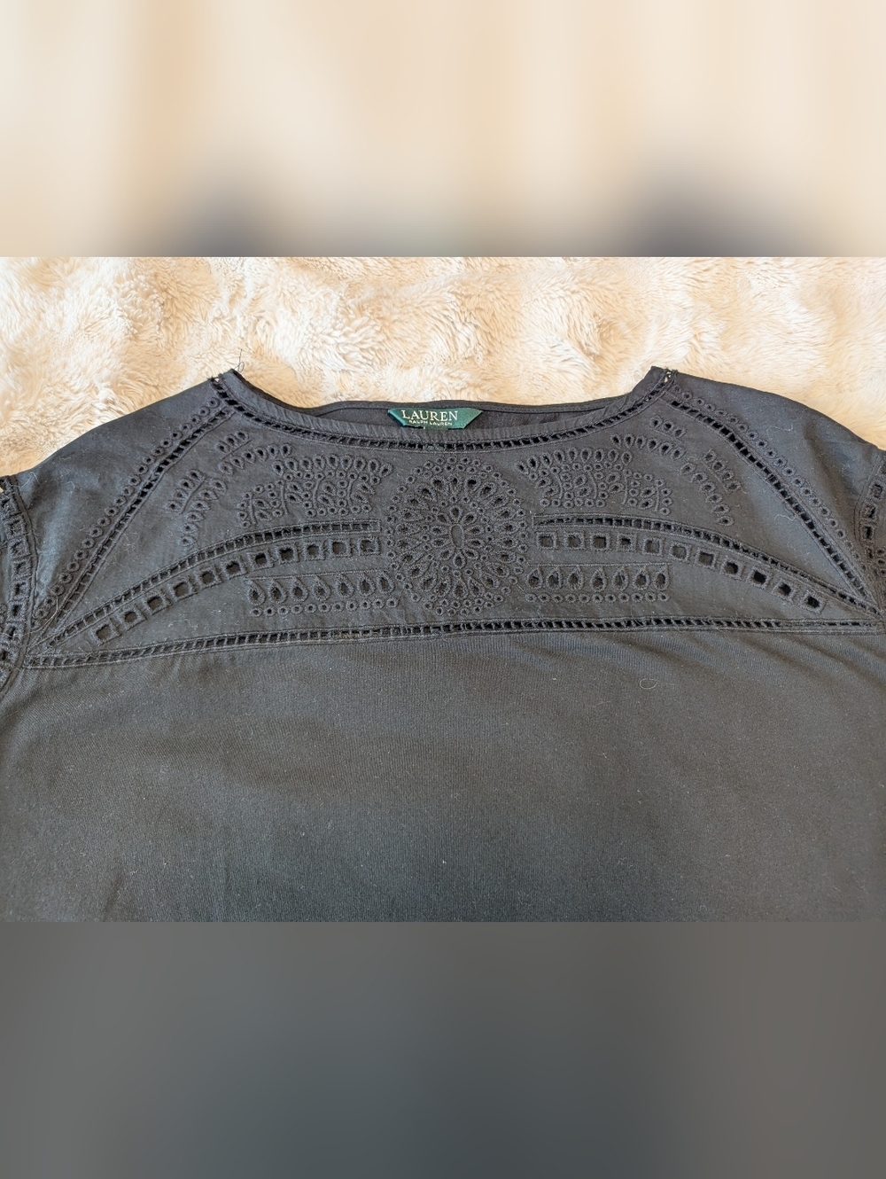 Ralph Lauren Black Short-Sleeve Eyelet Yoke Tee - Picture 3 of 6